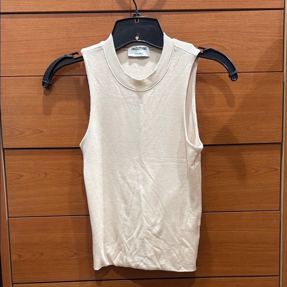 Lna Ribbed Double Layer Sleeveless Tank Top Cream Bone XS